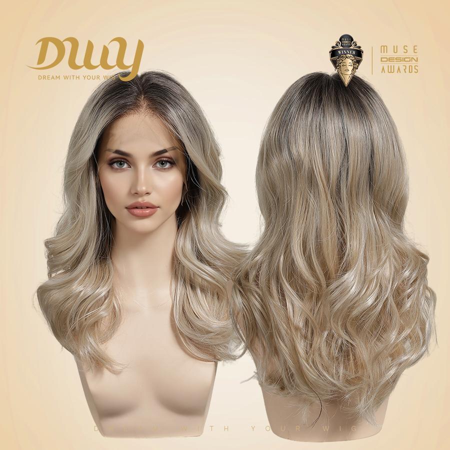 [LIMITED SALE] Lana- DWY 13×6 Lace Front Free Part Mid-Length Body Wave Lob Shadow Root Bronde Glueless Synthetic Wig for Women 18 Inches Large Area Lace Wig