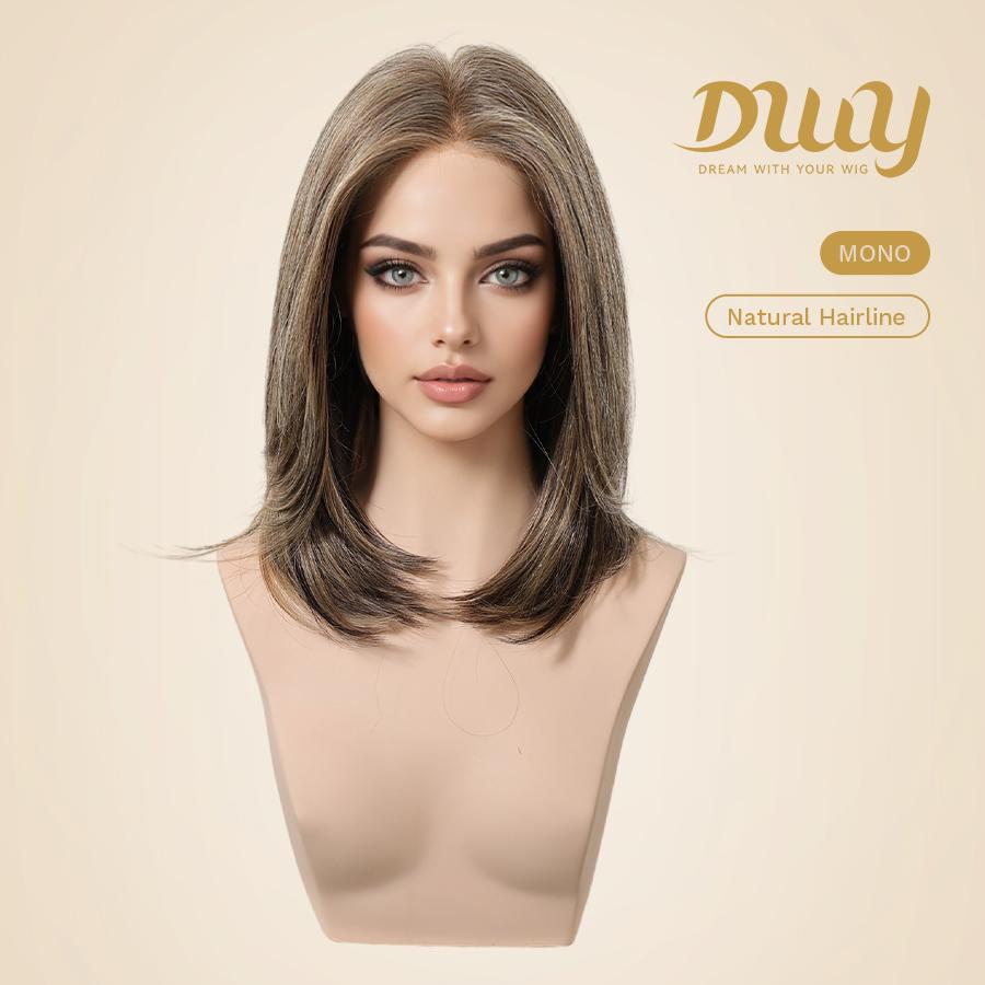 Andie-NEW! DWY Mono Lace Front Free Part Dark Ash Brown Layered Lob Glueless Synthetic Wig for Women 14 Inches