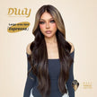 Espresso-DWY 28-Inch Lace Front Wig: Wavy Dark Brown with Highlights - Glueless Free Part Style