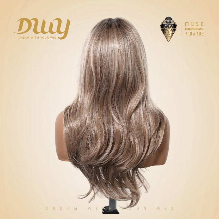 Vanessa -DWY Pre-cut U part Diamond Lace Mid length Icy Beige Blonde Body Wave Hair Glueless Synthetic Wigs for Women 22 Inches