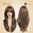 Biscuit NEW CRAFT! [GEN4 cashmere Bionic Silky Top] 22 Inch Long Warm Chestnut Brown Glueless Synthetic Wig with Bangs for Women High Quality soft texture Easy Wear Comfortable Fit