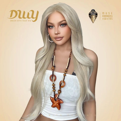 Lumi-DWY Lace Front 13×6 Platinum Blonde Wavy Free Part Synthetic Wig