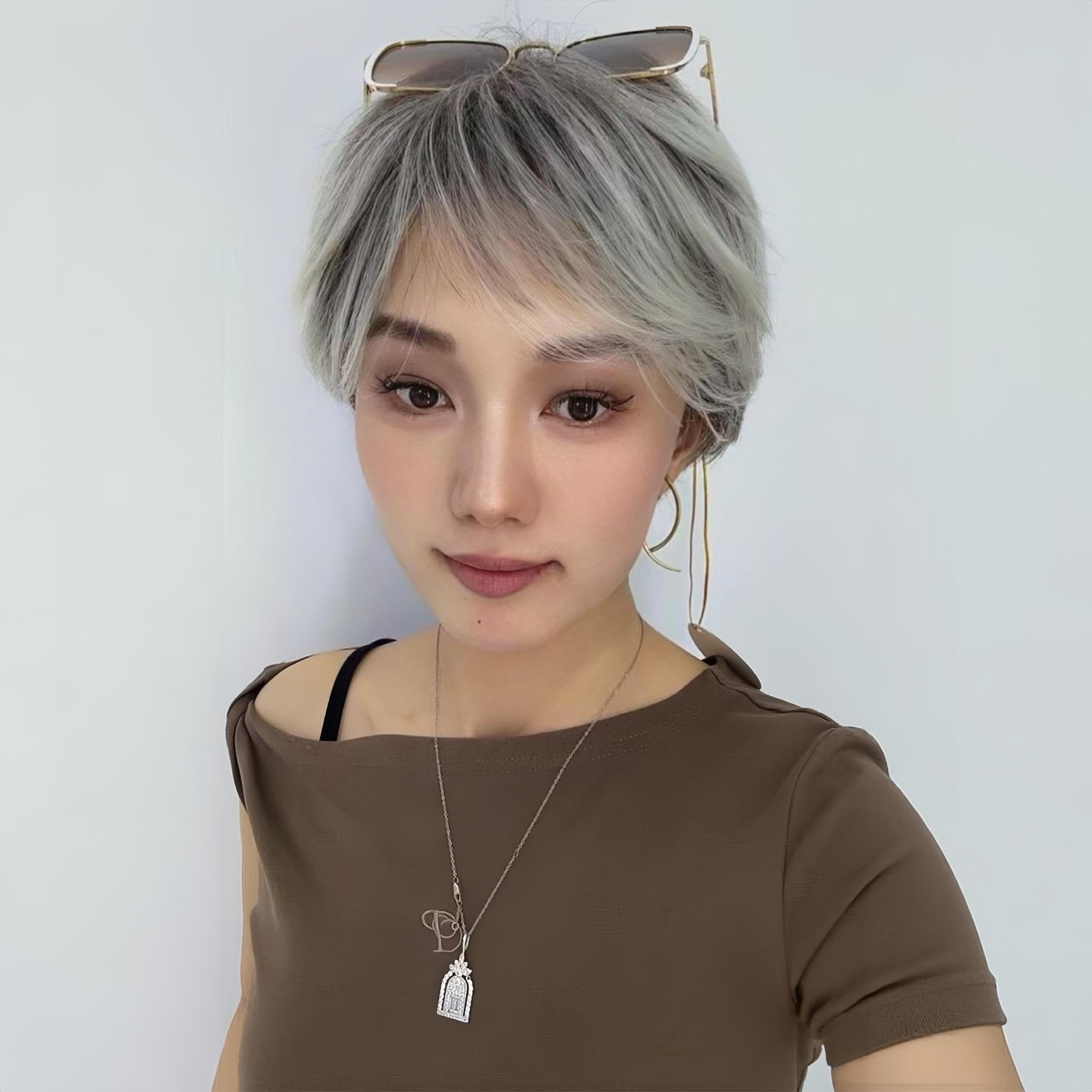 Wintour - DWY Human Hair Machine-Made Smoky Silver Pixie Cut Natural Textured Hair  Wigs for Women 10 nches