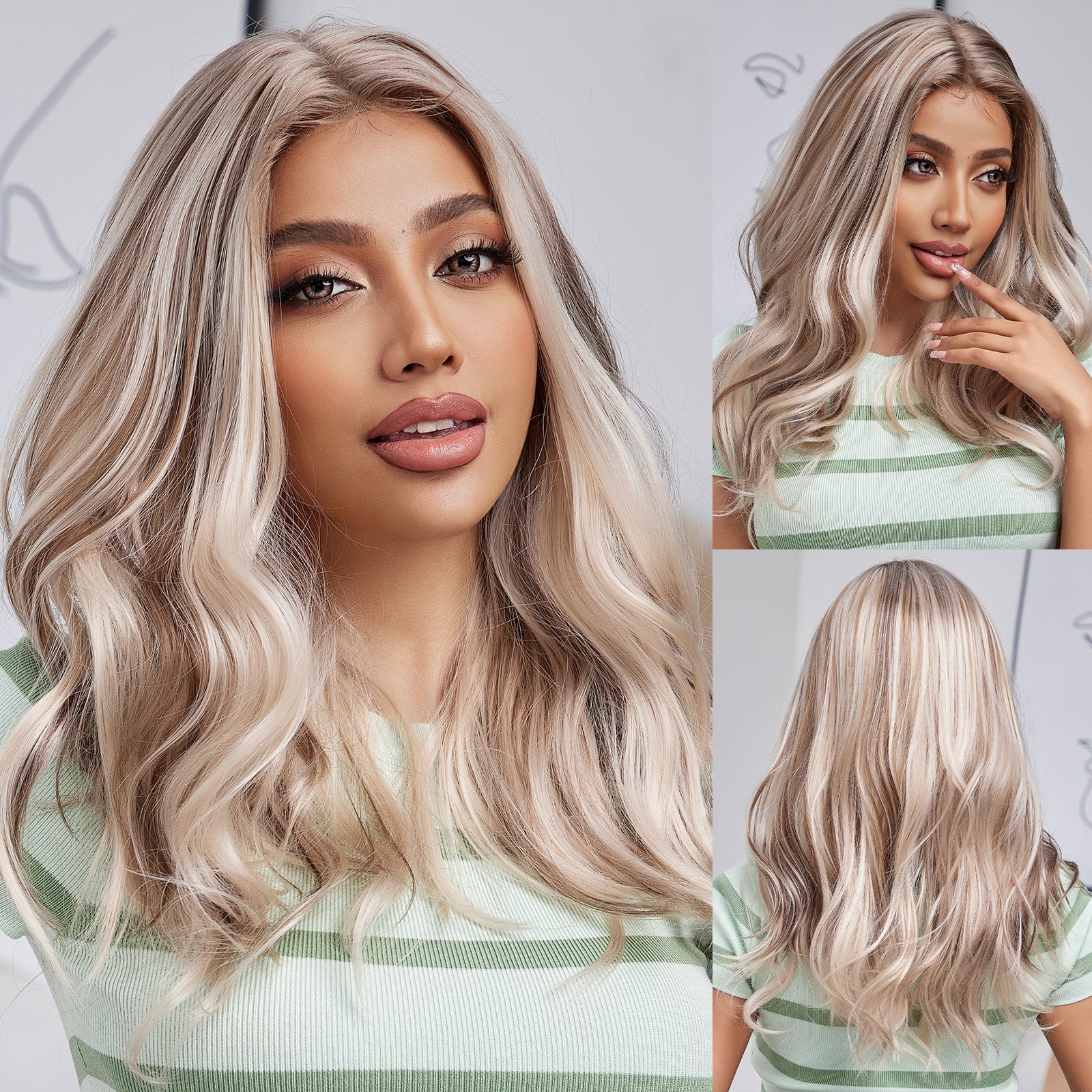 DWY Lace front 16 Inch light white mixed brown short curly wig for women DWY-BL11026-1