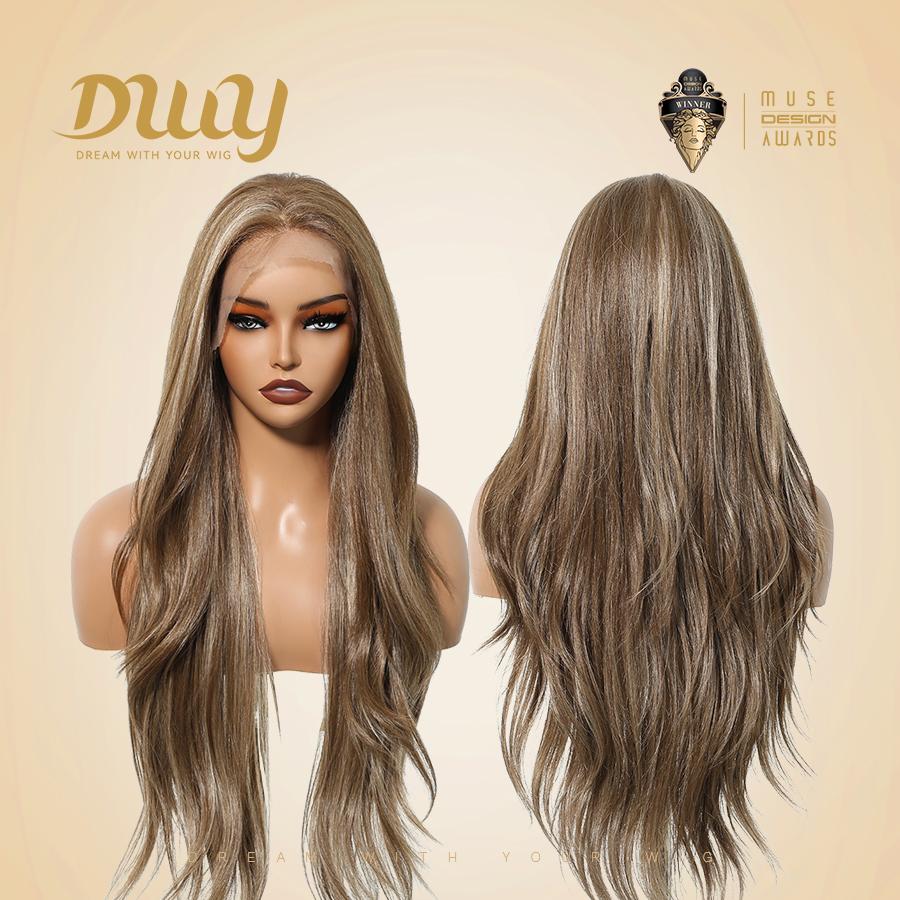 Jasmine-DWY 13×6 Lace Front Free Part Brown With Blonde Highlights Tresses Wavy Synthetic Wig 111