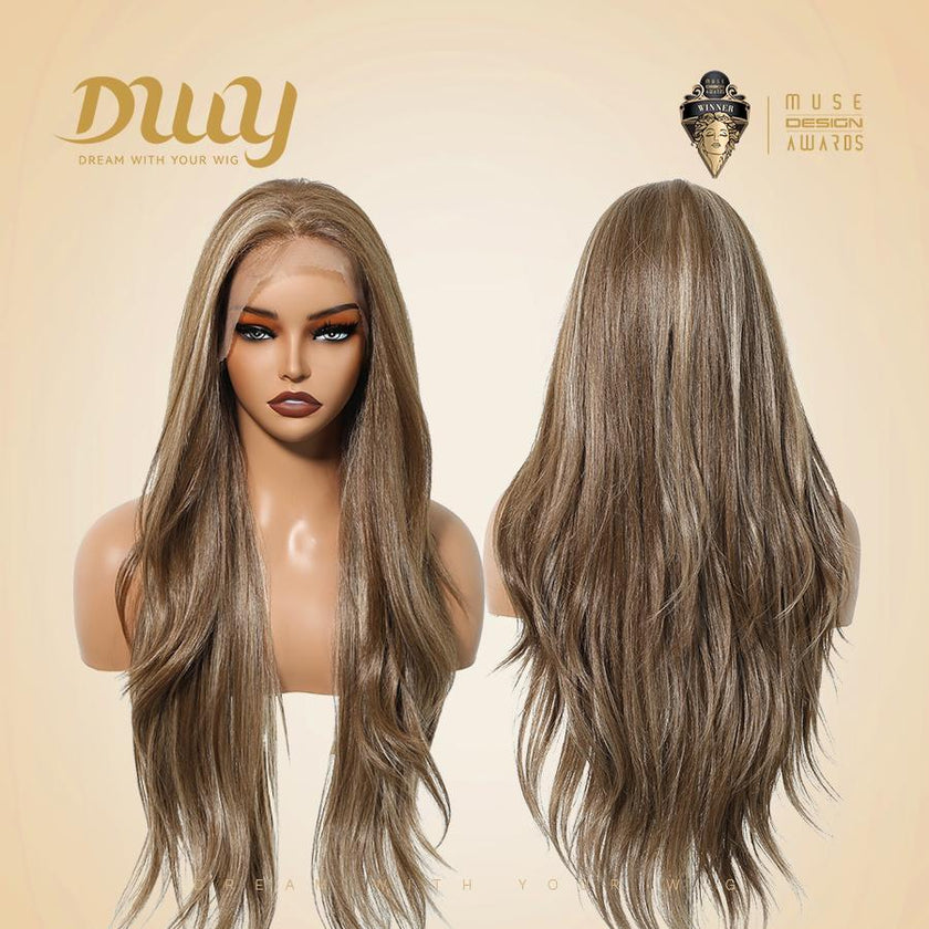 Jasmine-DWY 13×6 Lace Front Free Part Brown With Blonde Highlights Tresses Wavy Synthetic Wig 111