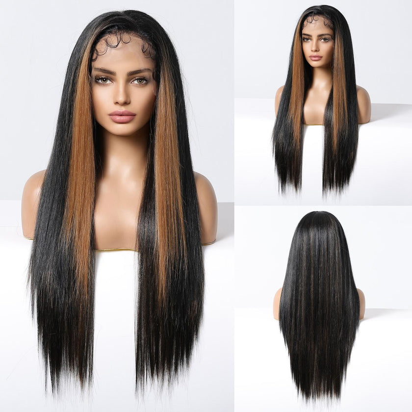 [CLEARANCE SALE] Jess C- DWY 13×6 Lace Front Free Part Long-Length Straight Layer-cut Blonde Highlighted Glueless Synthetic Wig for Women 30 Inches
