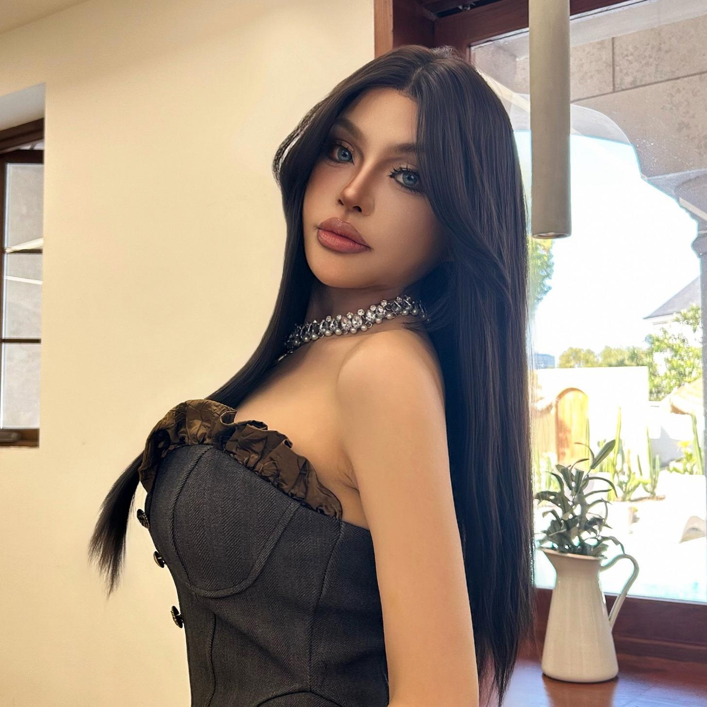 Elaine-DWY Lace Front Long Natural Black Middle Part Glueless Synthetic Wig