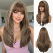 Elara-DWY 22 Inch Silver Grey Balayage Long Layered Wig with Air Bangs | Natural Synthetic Hair for Women | Daily Wear & Versatile Styling