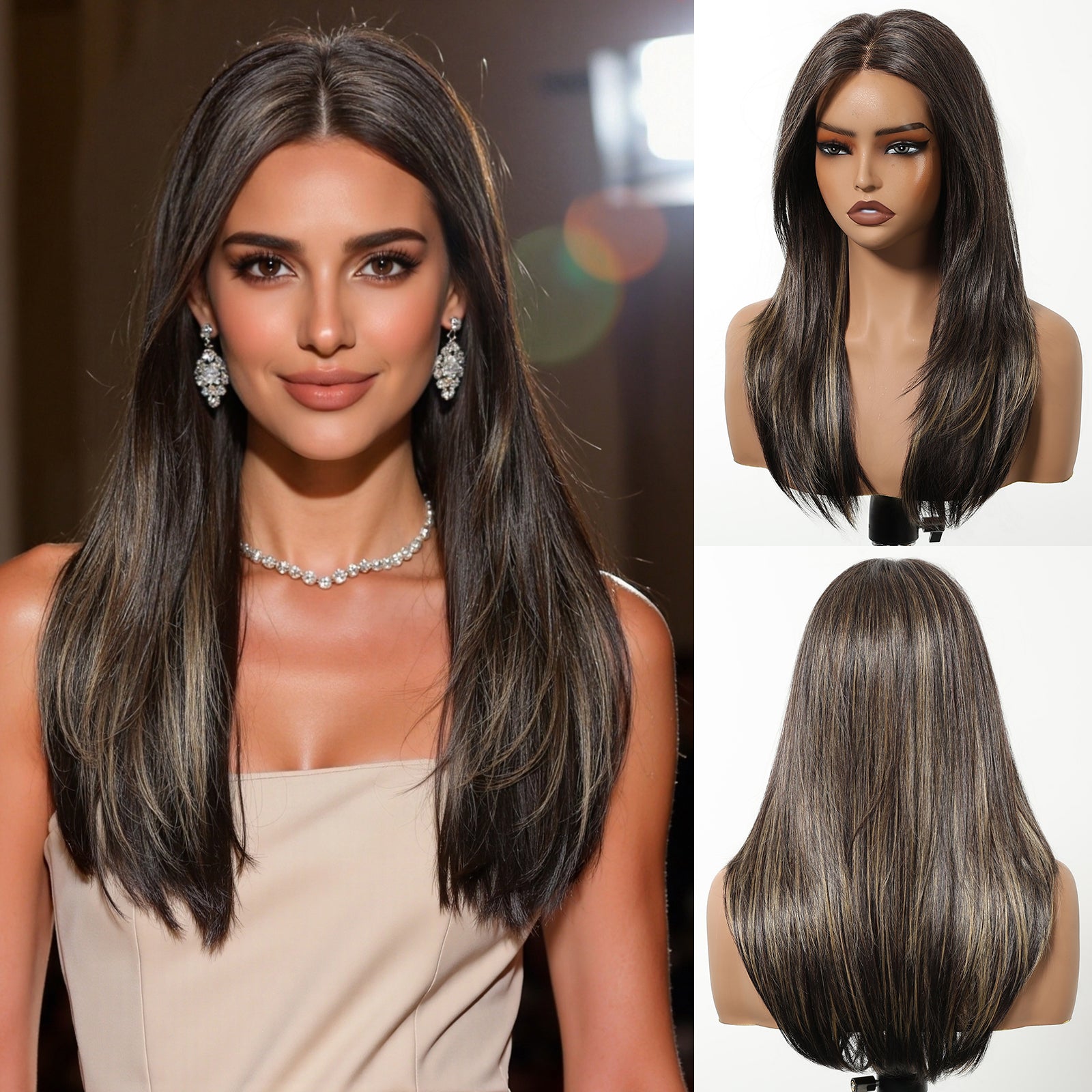 Willa- NEW! DWY Pre-cut U part Diamond Lace Long-length Lace Icy Bronde Highlighted Layer-cut Curly Hair Glueless Synthetic Wigs for Women 22 Inch