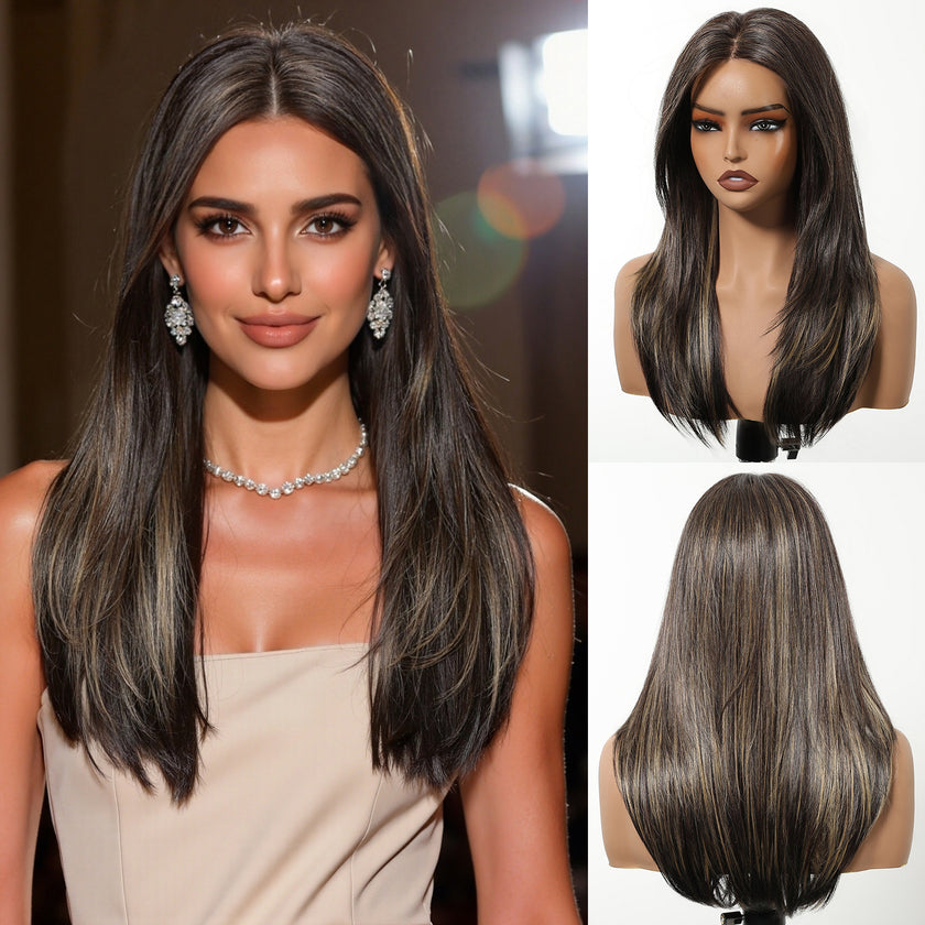 Willa- NEW! DWY Pre-cut U part Diamond Lace Long-length Lace Icy Bronde Highlighted Layer-cut Curly Hair Glueless Synthetic Wigs for Women 22 Inch