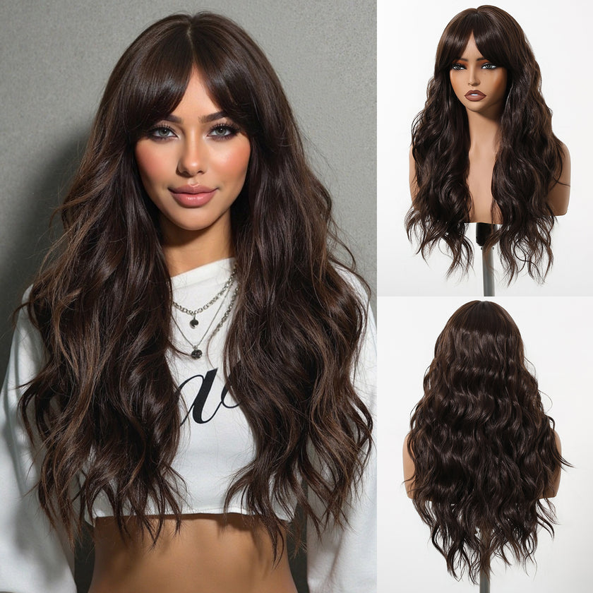 Eireen-DWYLong Brown Curly Glueless Synthetic Wig
