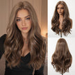 Skylar-DWY Mono Lace Front Free Part Long-Length Curly Brown with Highlights Glueless Synthetic Wig for Women 20 Inches
