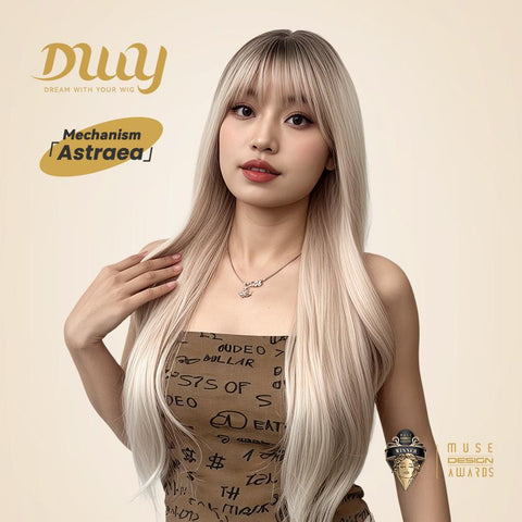 【New in】Astraea- DWY 28-Inch Pink Blonde Long Wave Synthetic Wig with Free Parting