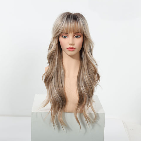Loni-New Arrival DWY Machine Made Long Wave Light Brown Glueless Synthetic Wig