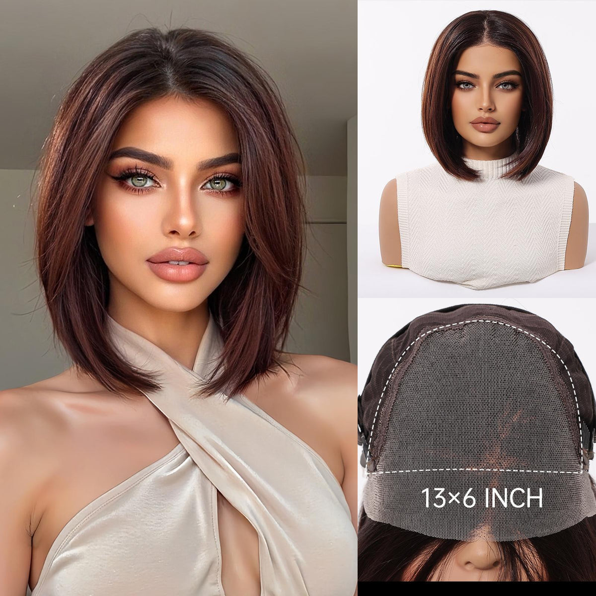Luna-DWY 13×6 Lace Front Free Part Shoulder Length Bob Glueless Synthetic Wig