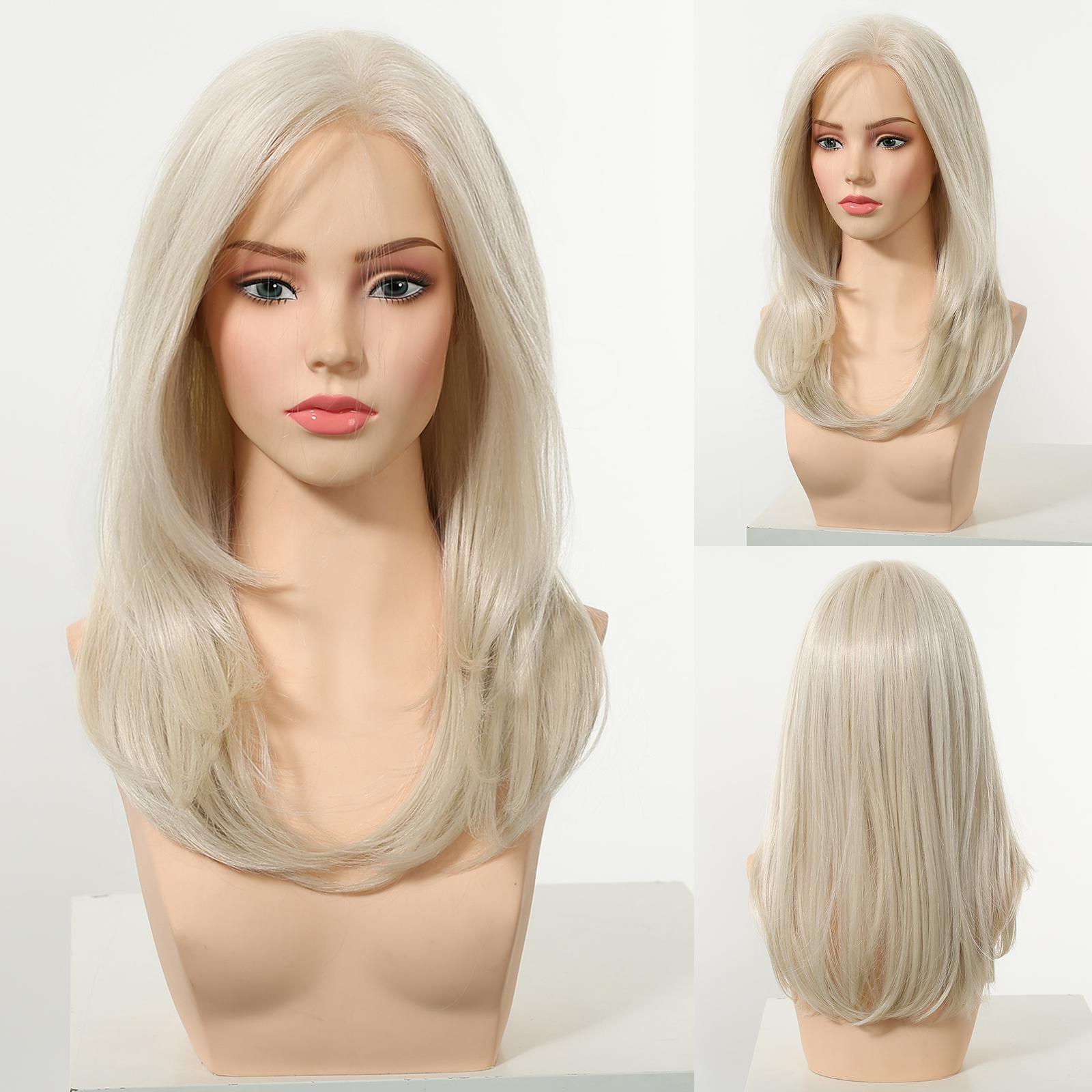 Addison-DWY 16-Inch Glueless Skin Weft Mono Lace Front Synthetic Wig - Mid-Length Brown with Highlights