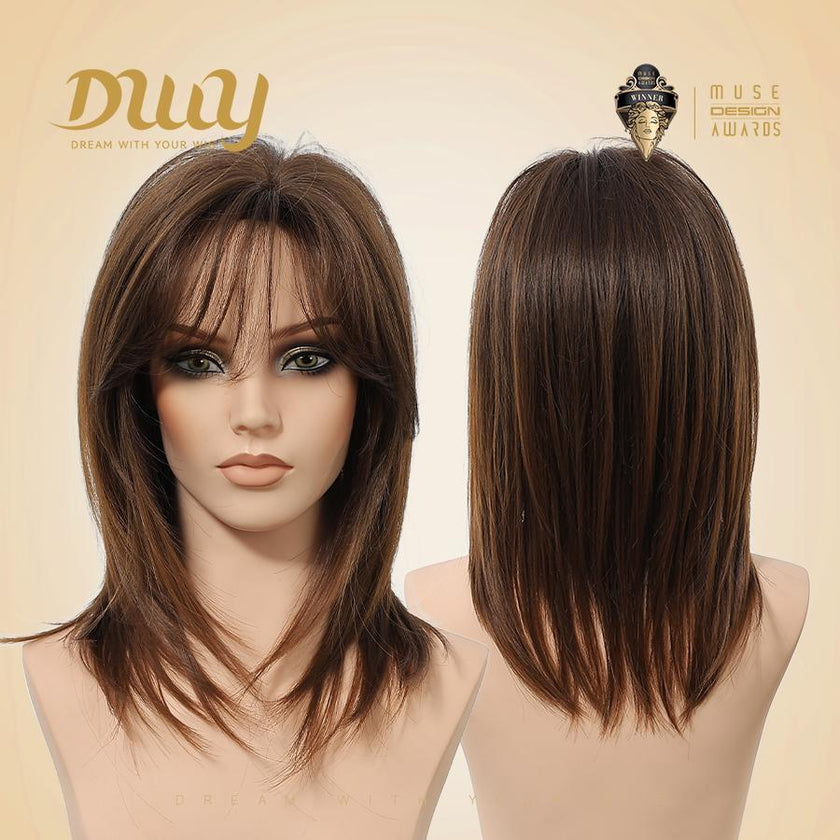 Lyla-DWY 16-Inch MiraScalp Mid-Length Straight Brown Layered Wig