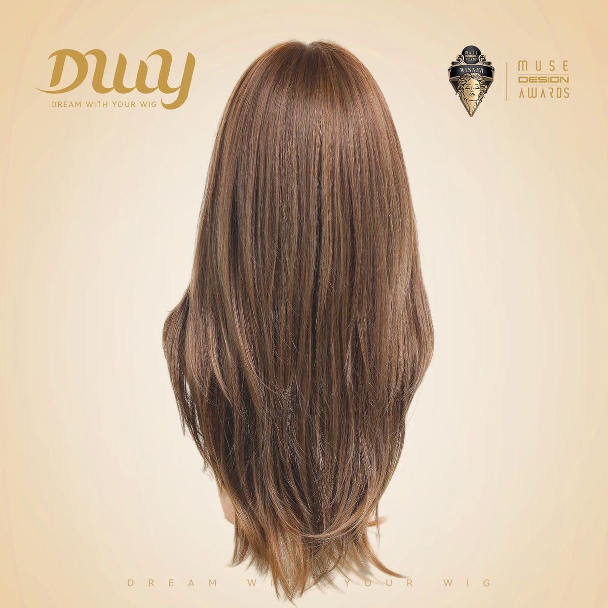 Biscuit NEW CRAFT! [GEN4 cashmere Bionic Silky Top] 22 Inch Long Warm Chestnut Brown Glueless Synthetic Wig with Bangs for Women High Quality soft texture Easy Wear Comfortable Fit
