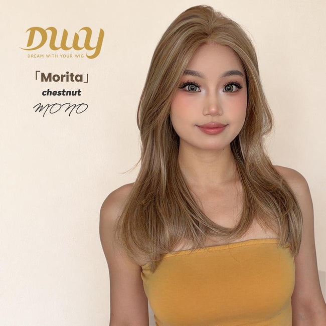 Morita-DWY Mono Lace Front Free Part Long Highlighted Blonde Synthetic Wig