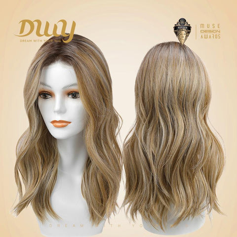 Rhea-DWY Mono 22-Inch Lace Front Curly Wig - Blonde with Dark Roots