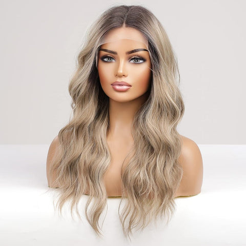 Bambi-DWY T-Part Lace Front Long Ombre Ash Blonde with Highlight Glueless Synthetic Wig