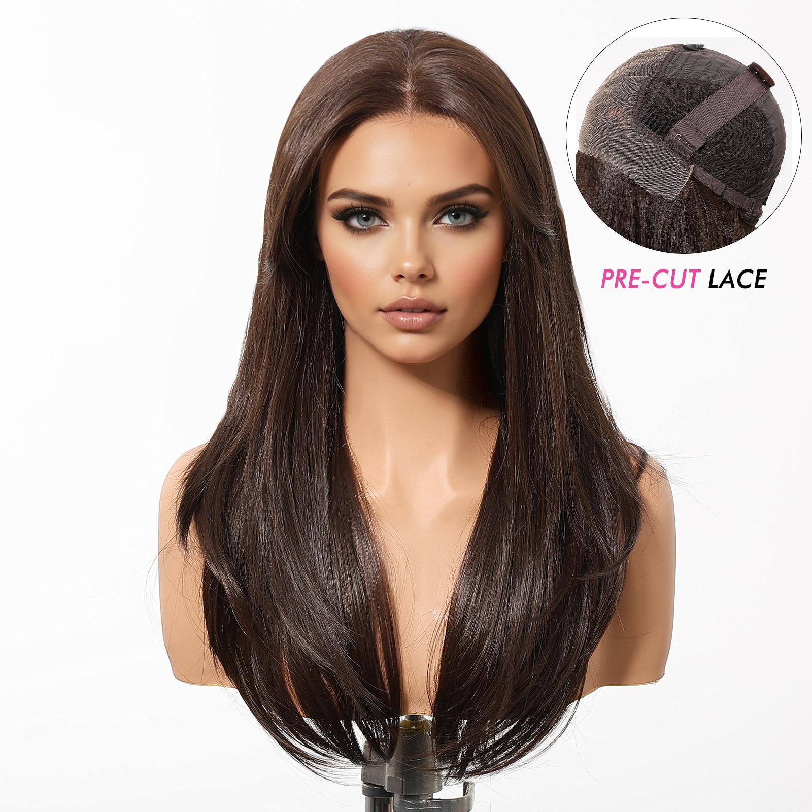 Billie-DWY 13×6 Lace Front Free Part Long Straight Dark Brown Glueless Synthetic Wig
