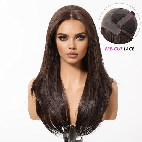 Billie-DWY 13×6 Lace Front Free Part Long Straight Dark Brown Glueless Synthetic Wig