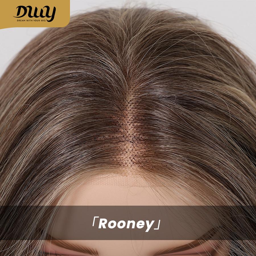 Rooney -DWY Pre-cut U part Diamond Lace Mid length Cool Mushroom Brown Highlights Scandi Hairline Hair Glueless Synthetic Wigs for Women 15 Inches