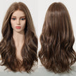 Skylar-DWY Mono Lace Front Free Part Long-Length Curly Brown with Highlights Glueless Synthetic Wig for Women 20 Inches