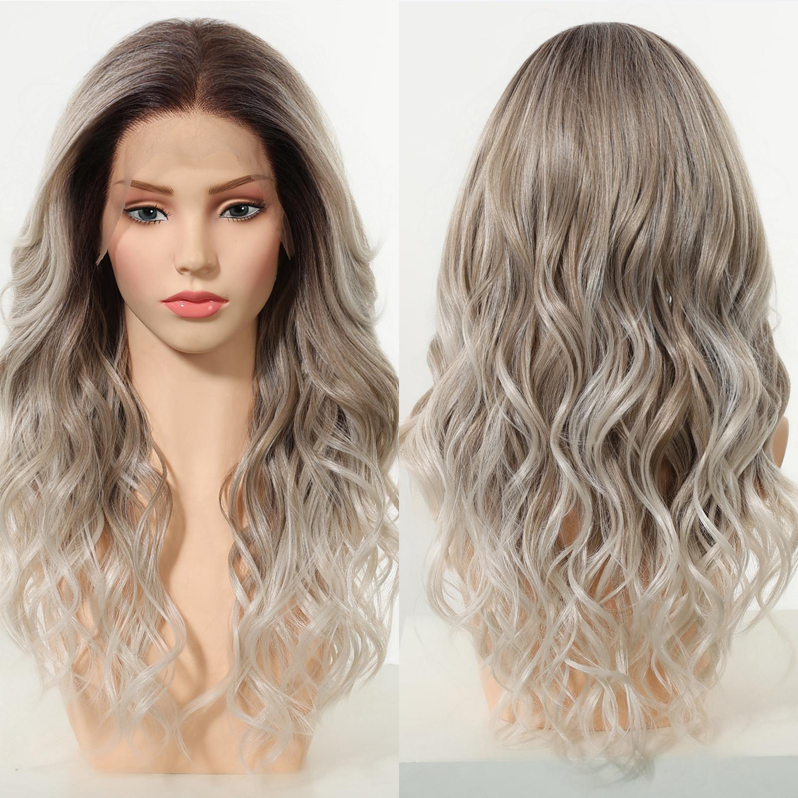 July-NEW! DWY 13×6 Free Part Lace Front Long-Length Curly Ombre Brown with Highlights Glueless Synthetic Wig
