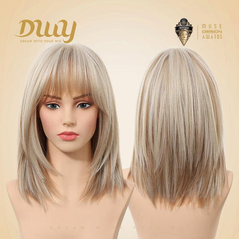 【New in】Magnolia- 14-Inch Short Platinum Blonde Bob Wig with Bangs - Glueless Synthetic Hair for Women