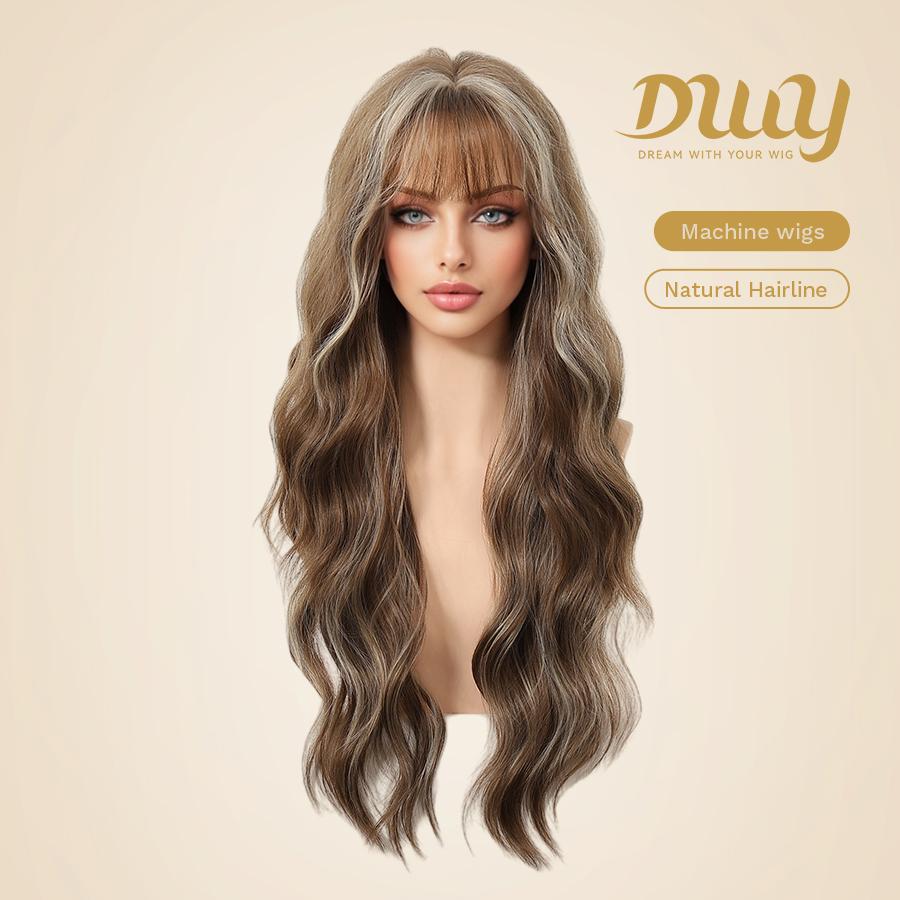 Britti -DWY Long-length Wavy Linen Brown Glueless Synthetic Wig for Women 28 Inches Platinum Blonde Wigs