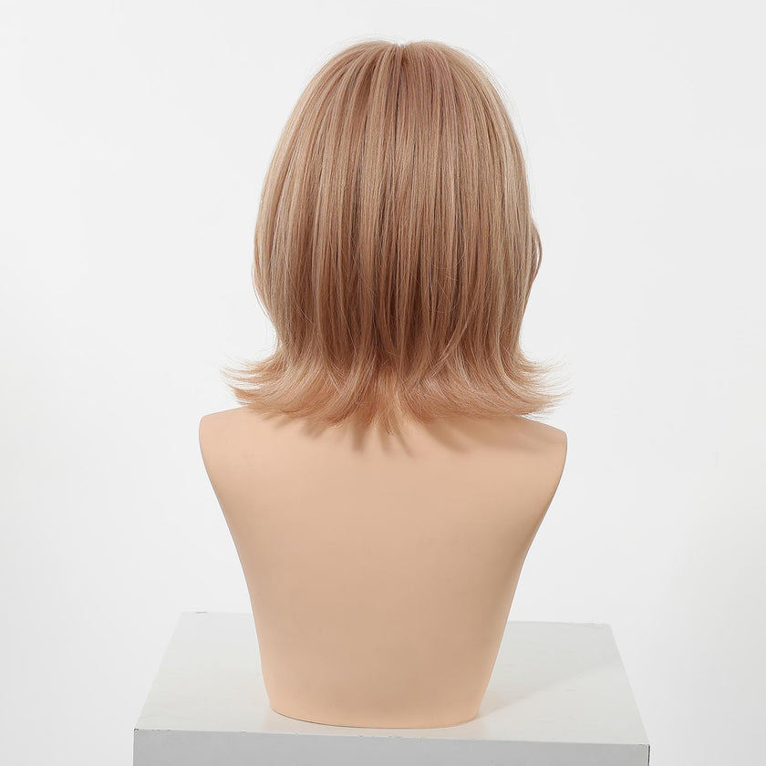 Yara-DWY 12-Inch MiraScalp Short Wavy Pink Blonde Glueless Synthetic Wig