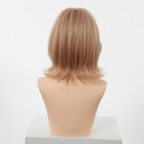 【New in】Yara-DWY 12-Inch Short Wavy Pink Blonde Glueless Synthetic Wig - Bob Style with Large Scalp