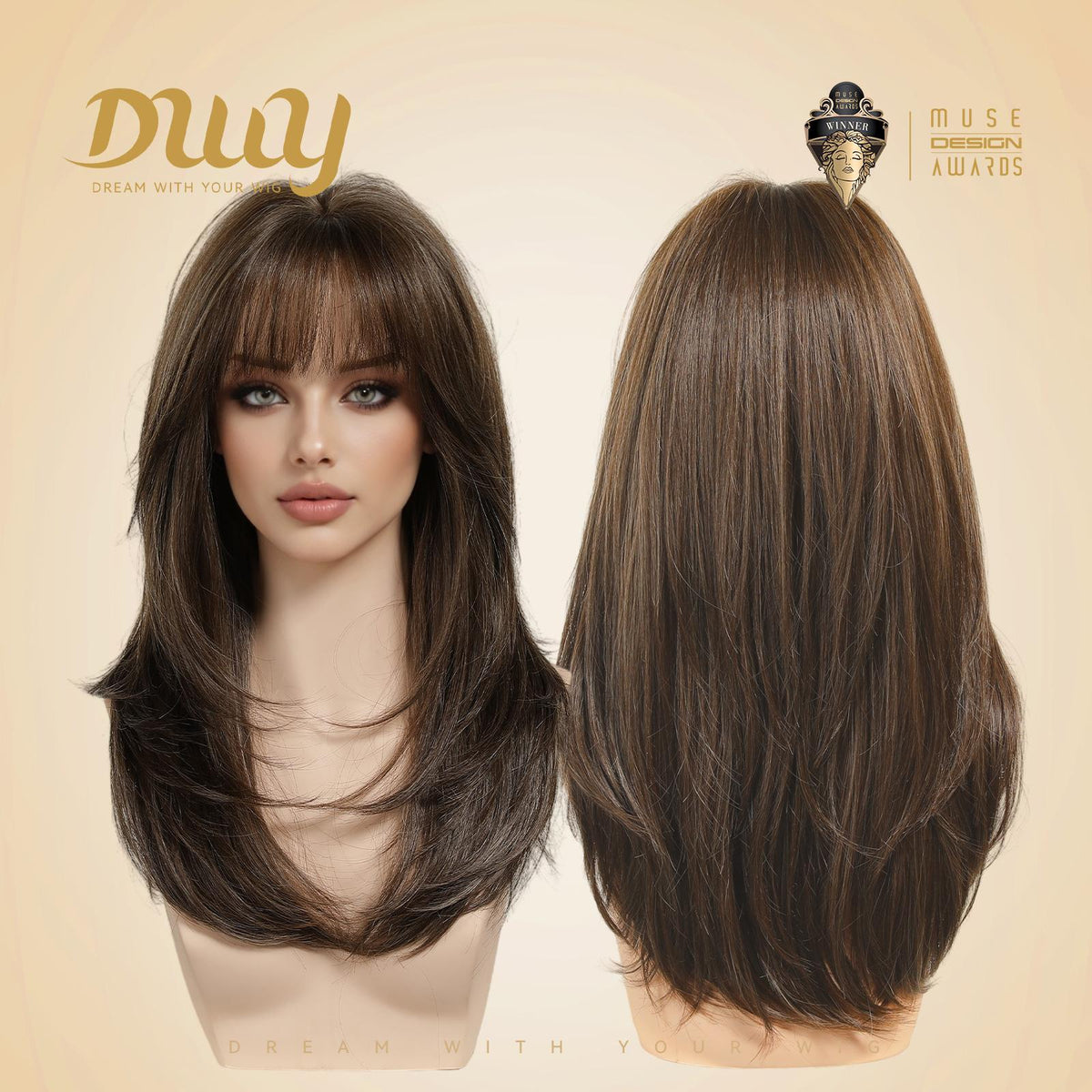 Kona NEW CRAFT! [GEN4 cashmere Bionic Silky Top] 20 Inch Long Dark Espresso Brown Glueless Synthetic Wig with Bangs for Women High Quality soft texture Easy Wear Comfortable Fit