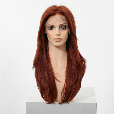 Una - DWY 13×4 Lace Front Free Part Long-Length Layer-cut Copper Glueless Synthetic Wig