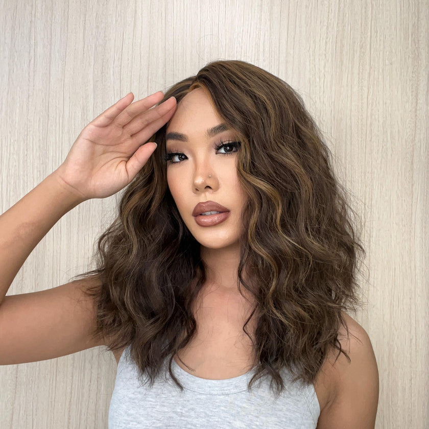 DWY Gaia-DWY Left Side Part Lace Front Mid Length Dark Brown Curly Glueless Synthetic Wig
