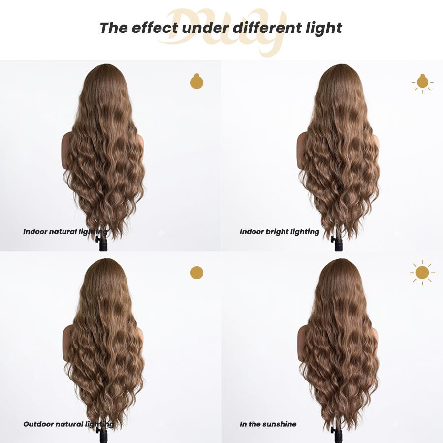 Cara - NEW! DWY Pre-cut U part Diamond Lace Mid-length Lace Linen Brown Retro Curly Hair Glueless Synthetic Wigs for Women 28 Inch