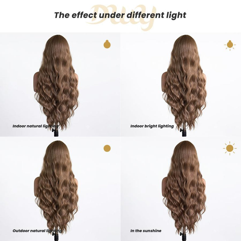Cara - NEW! DWY Pre-cut U part Diamond Lace Mid-length Lace Linen Brown Retro Curly Hair Glueless Synthetic Wigs for Women 28 Inch