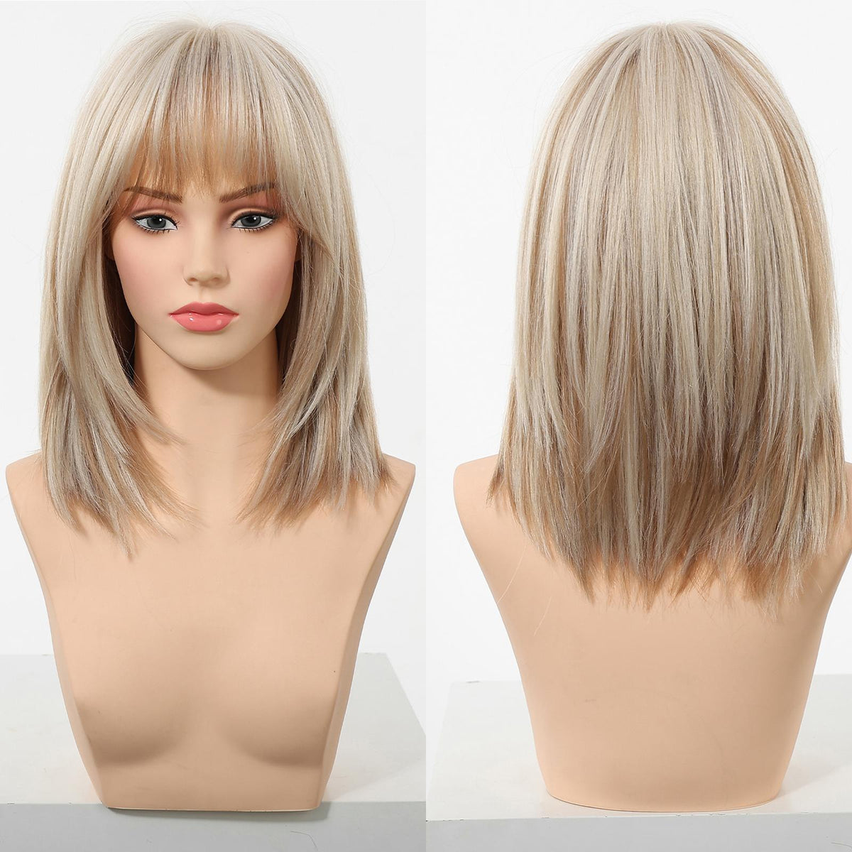 【New in】Magnolia- 14-Inch Short Platinum Blonde Bob Wig with Bangs - Glueless Synthetic Hair for Women