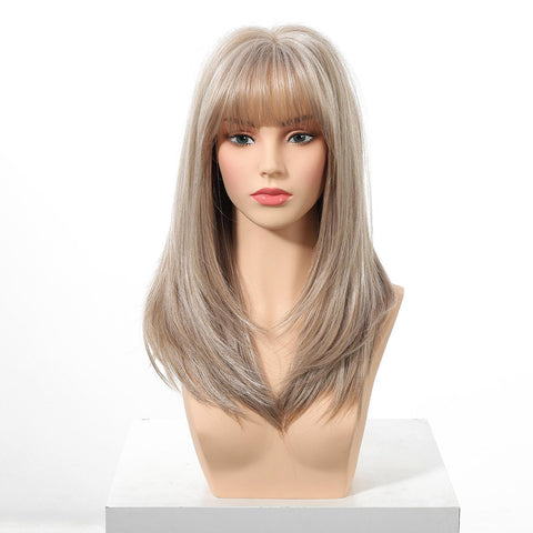 Sierra C-DWY Mid-Length Straight Brown Glueless Simulation Big Head Skin Synthetic Wig for Women 24 Inches