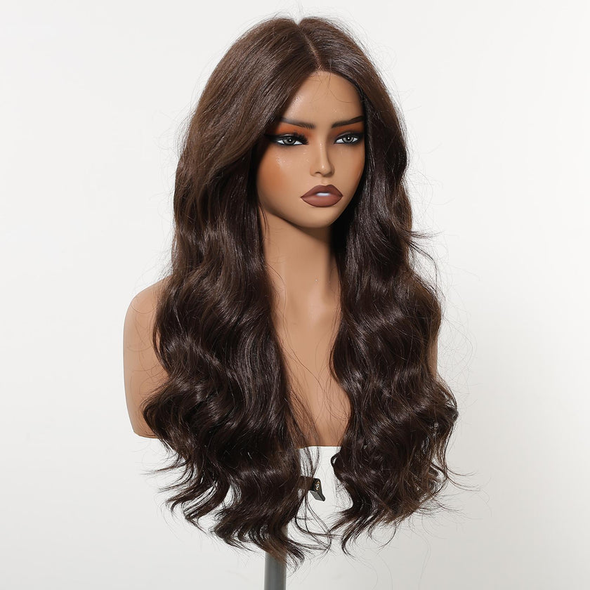 Claire NEW! DWY Pre cut U part Diamond Lace Long length Dark Brown Retro Water Waves Hair Glueless Synthetic Wigs for Women 24 Inches