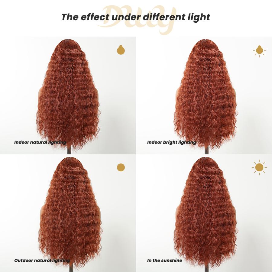 Maeve -DWY Lace Front Long Natural Drity Orange Spanish Wave Middle Part Glueless Synthetic Wig for Women 26 Inches Classic Style