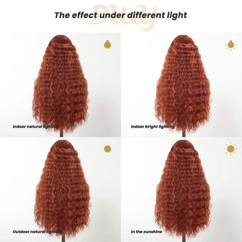 Maeve -DWY Lace Front Long Natural Drity Orange Spanish Wave Middle Part Glueless Synthetic Wig for Women 26 Inches Classic Style