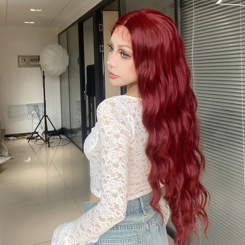 DWY Lace Front Middle Part Long-Length Water Wavy Dyed Version Glueless Synthetic Wig