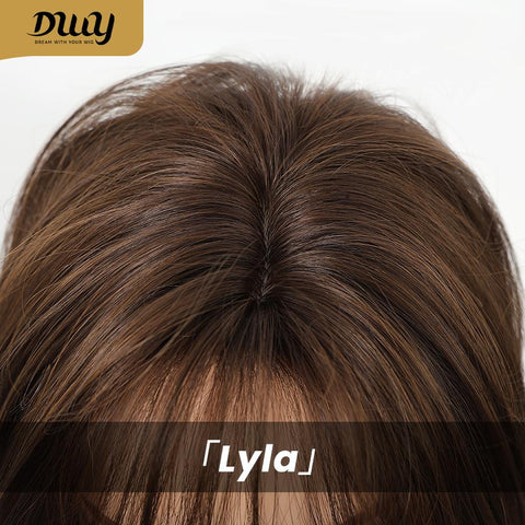 【New in】Lyla- 16-Inch Mid-Length Straight Brown Layered Wig with Air Bangs - Glueless Synthetic Hair