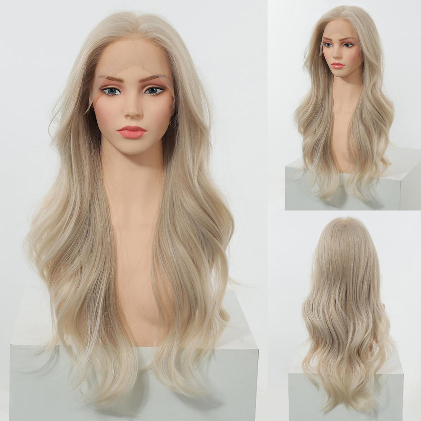 Lumi-DWY Lace Front 13×6 Platinum Blonde Wavy Free Part Synthetic Wig