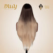 【CLEARANCE SALE】Jlo-DWY Machine Made Long length Straight Platinum Blonde Ombre Hairstyle Glueless Synthetic Wig for Women 28 Inches Silky Straight Wig, Glueless Wigs