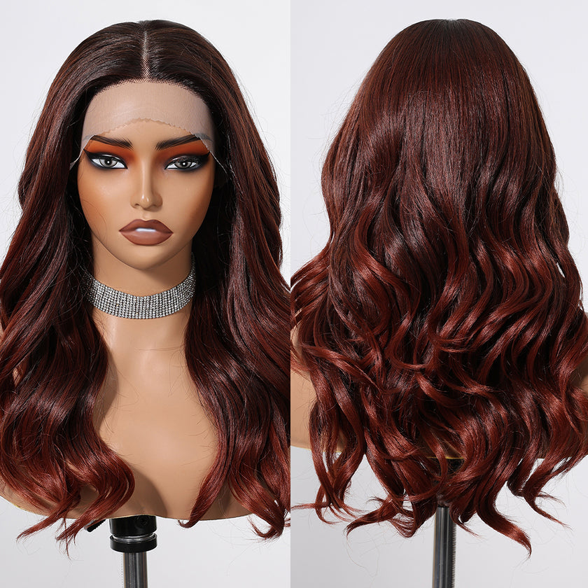 DWY T Part Long Curly Natural Honey Brown With Blonde Highlight Synthetic Wig